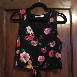 Zara black floral sleeveless crop top